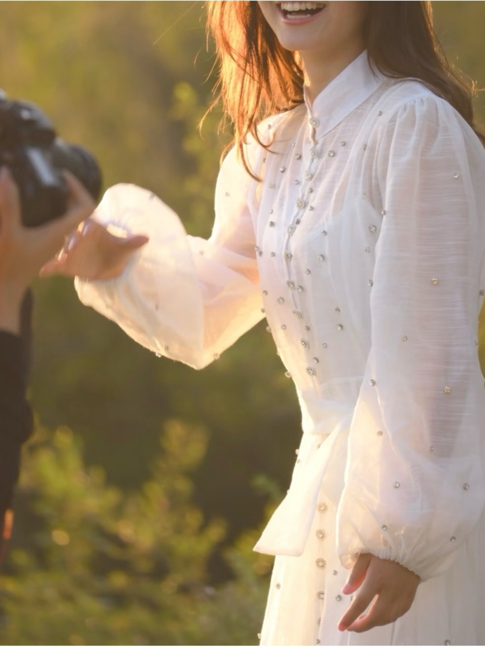 Embellished White Tie-Waist Mini Dress - Picture 4 of 9